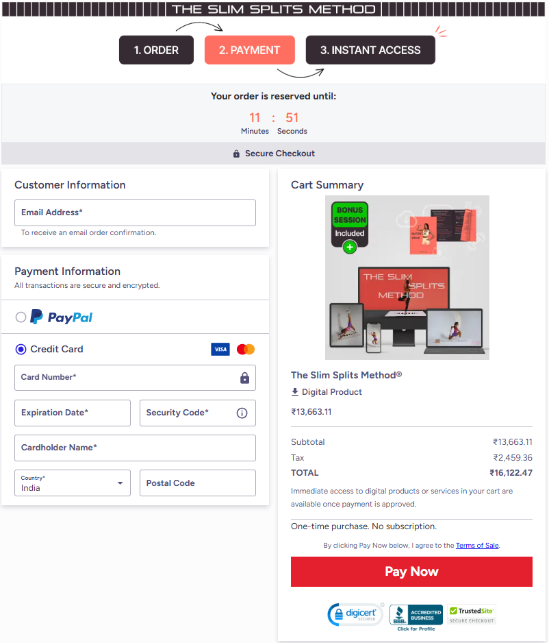 The Slim Splits Method Checkout Page